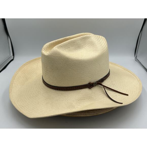 VTG Miller Bros Westerns Hat Cowboy Fitted 7 3/8 Straw Cattleman Wide Brim USA - Picture 1 of 16